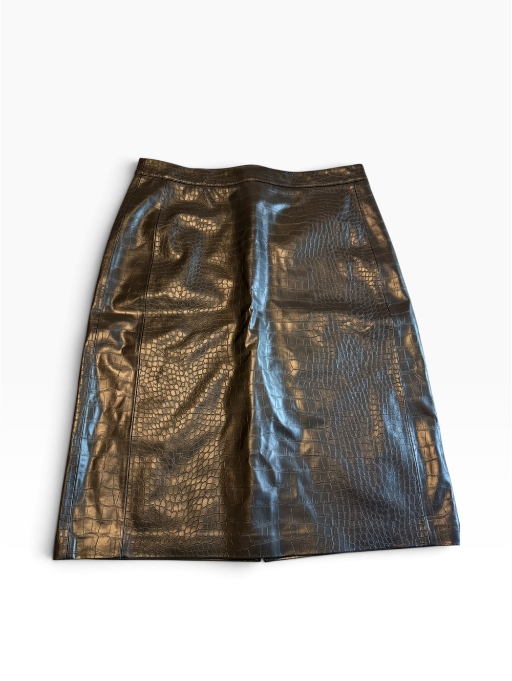Kobi Halperin croc embossed faux leather black midi skirt size 14